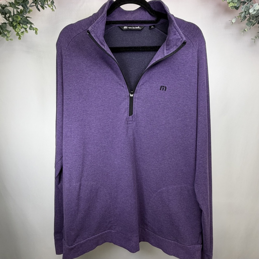 TRAVIS MATHEW 1/4 Zip Mens XL Pullover Heathered Purple Casual Golf Pockets